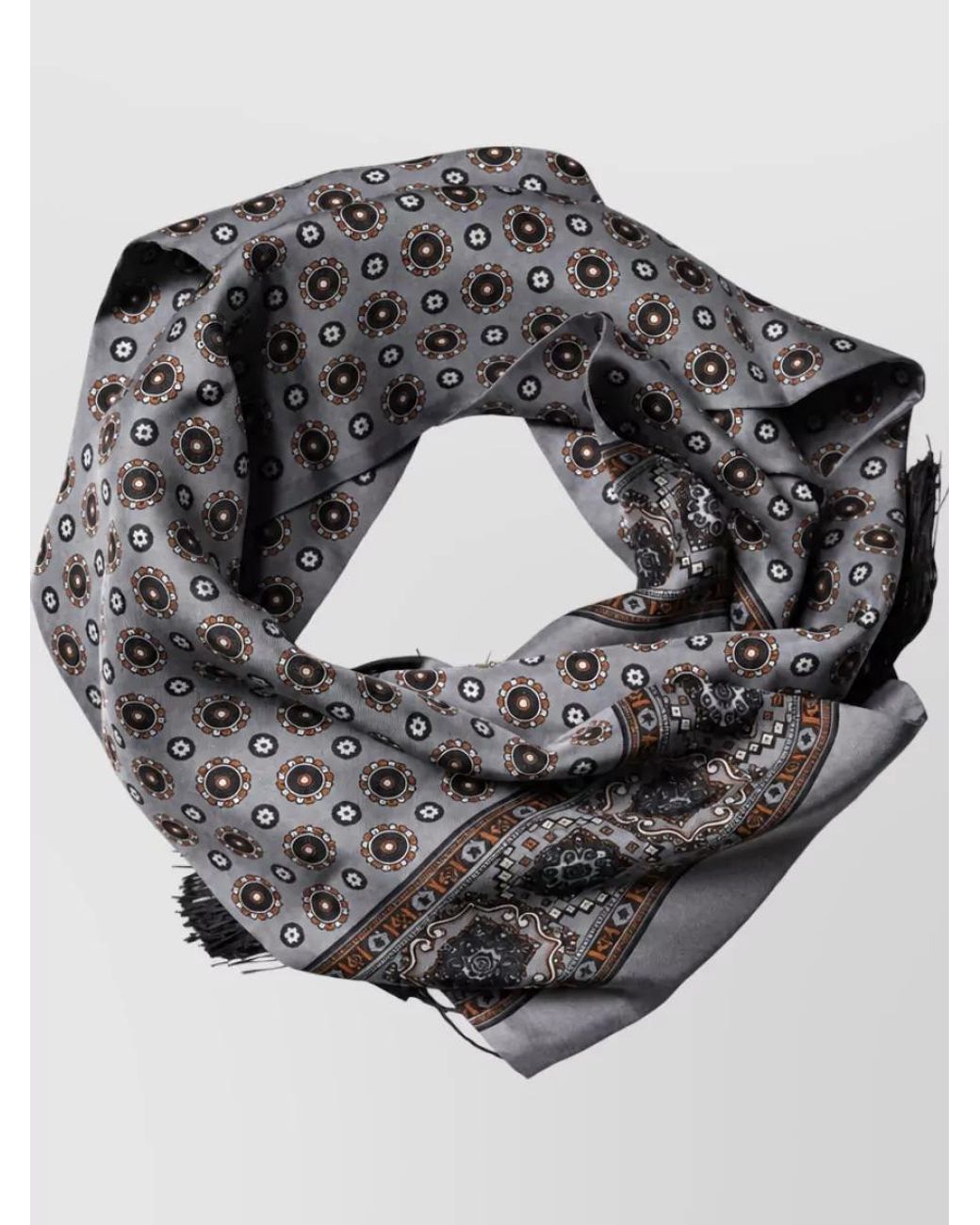 Dolce & Gabbana Gray Silk Patterned Fringed Scarf