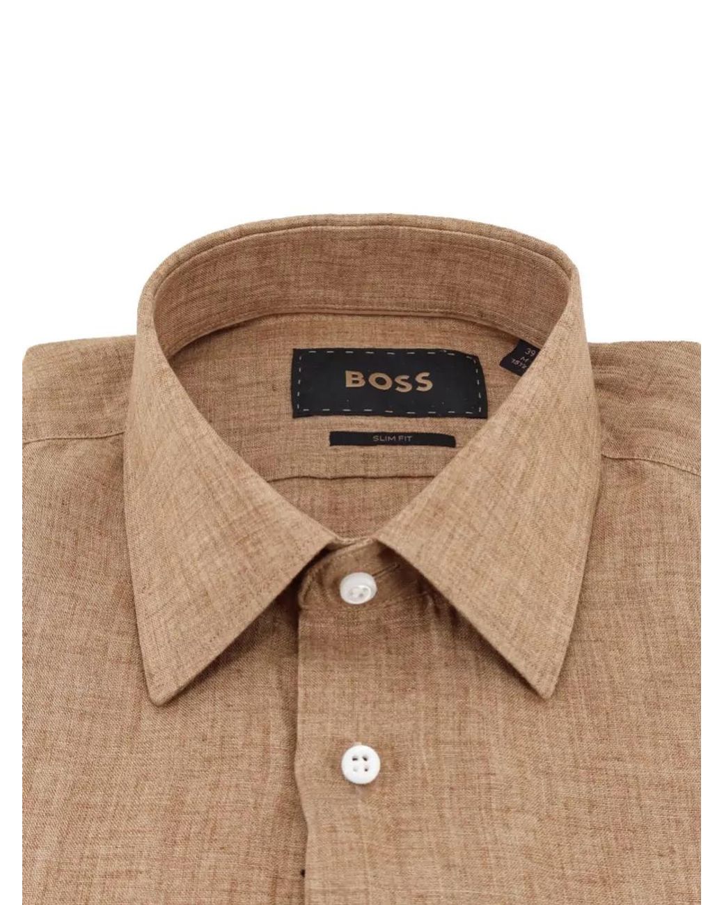 Boss Brown Linen Slim-Fit Long-Sleeve Shirt for men