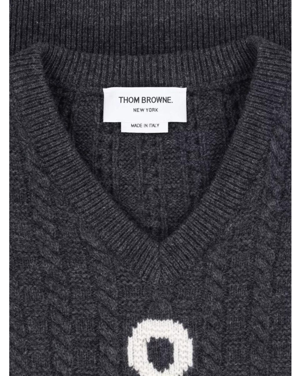 Thom Browne Blue Cable-Knit Merino Wool Crewneck Sweater for men