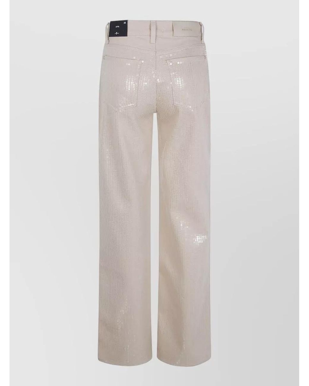 7 For All Mankind White Cotton High-Rise Sequin Wide-Leg Trousers