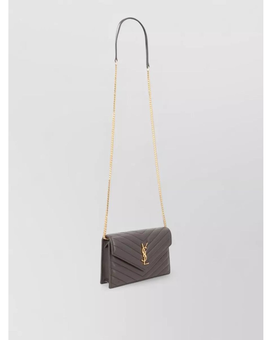 Saint Laurent White Cassandre Leather Wallet On Chain