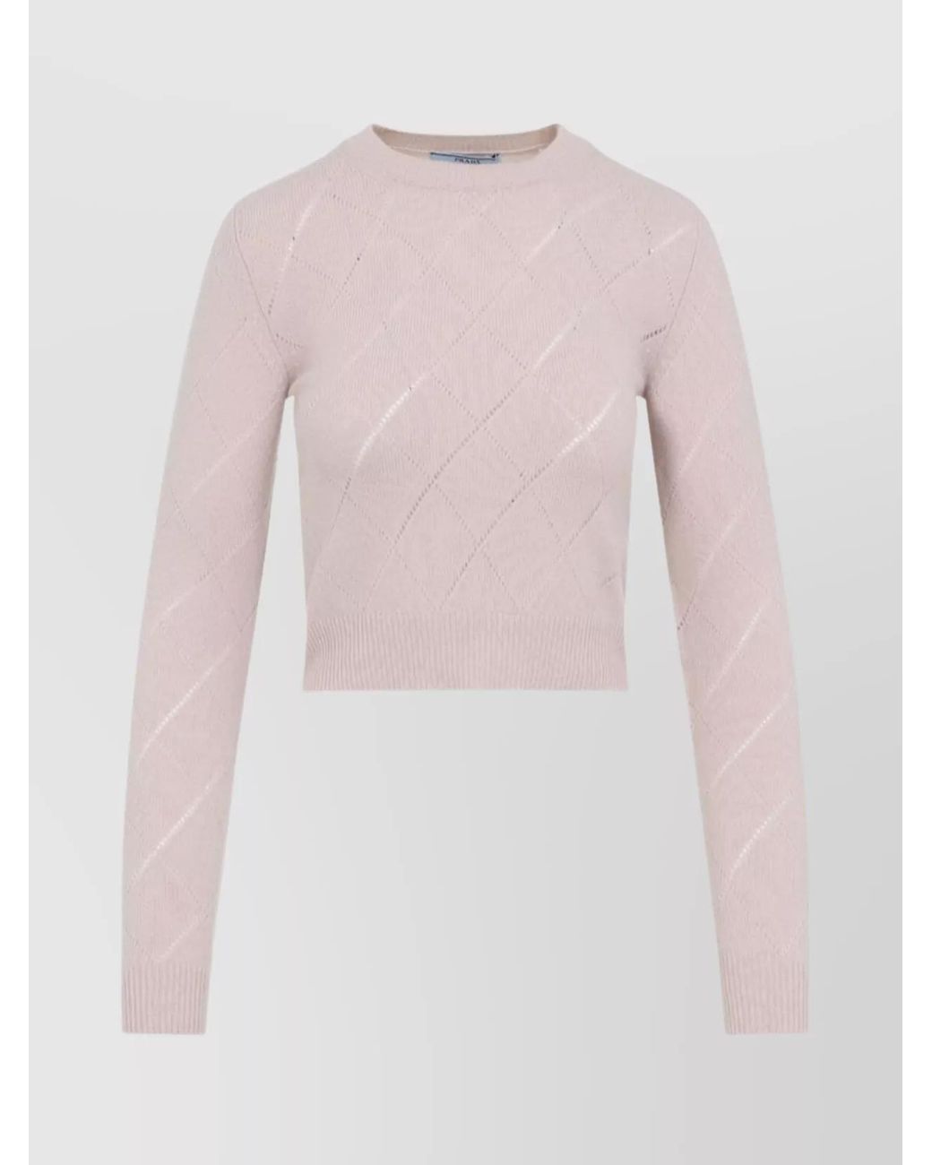 Prada Pink Cashmere Cropped Perforated Diamond Knit Jumper