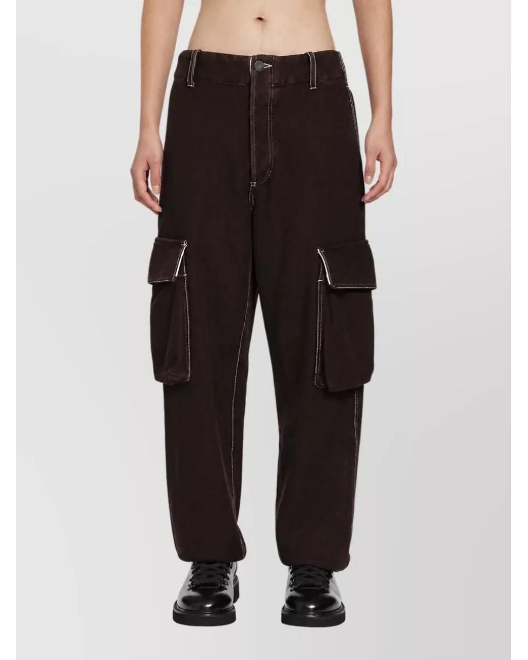 Uma Wang Black Wool Cropped Cargo Trousers for men