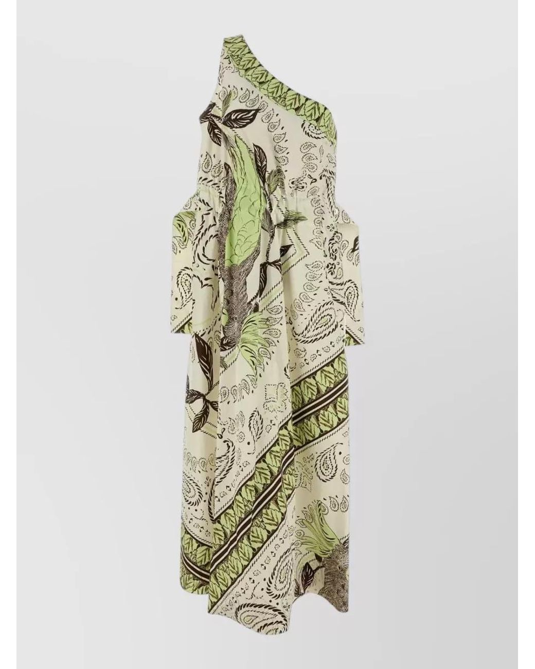 Tory Burch Metallic Printed One-Shoulder Asymmetric Midi Dress