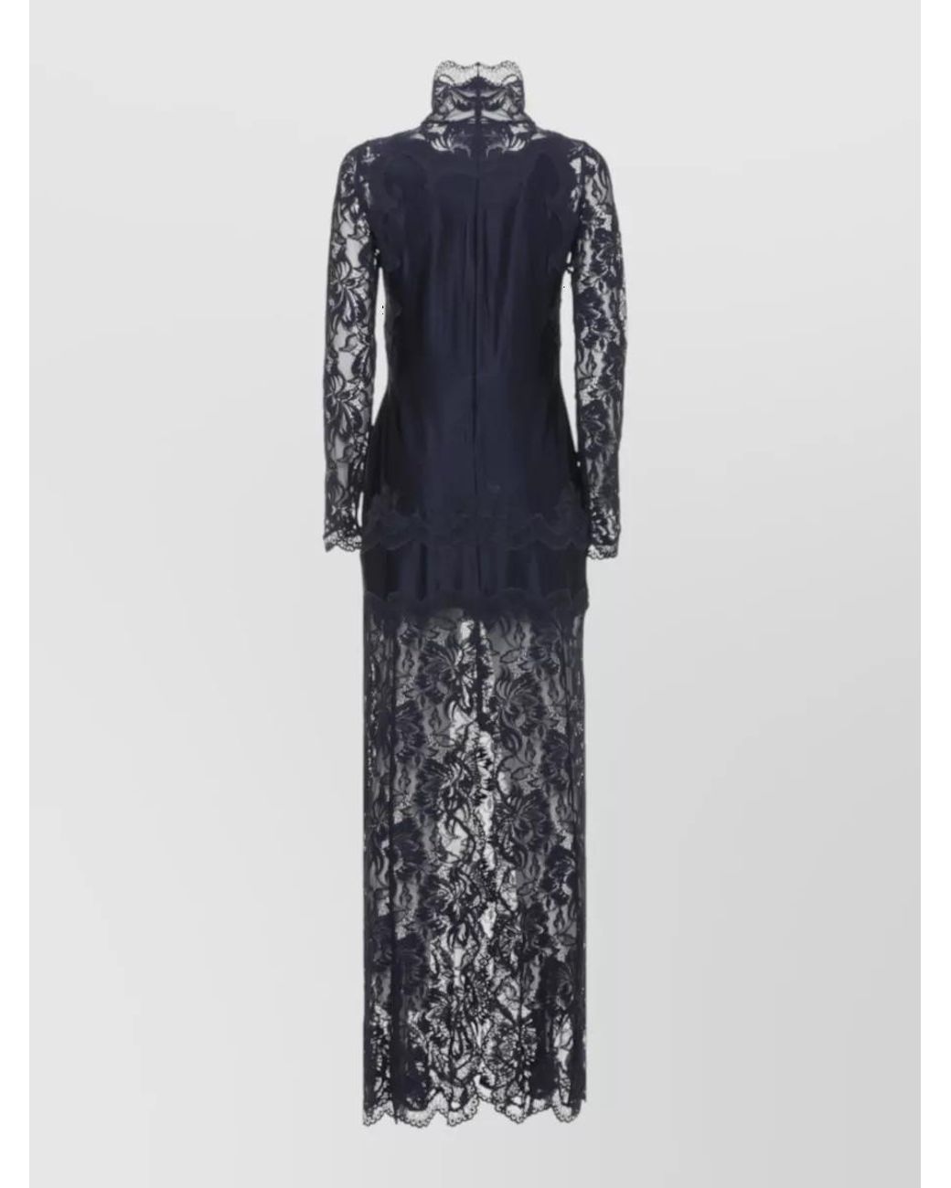 Rabanne Blue Lace Jersey Long-Sleeve High-Neck Maxi Nightdress