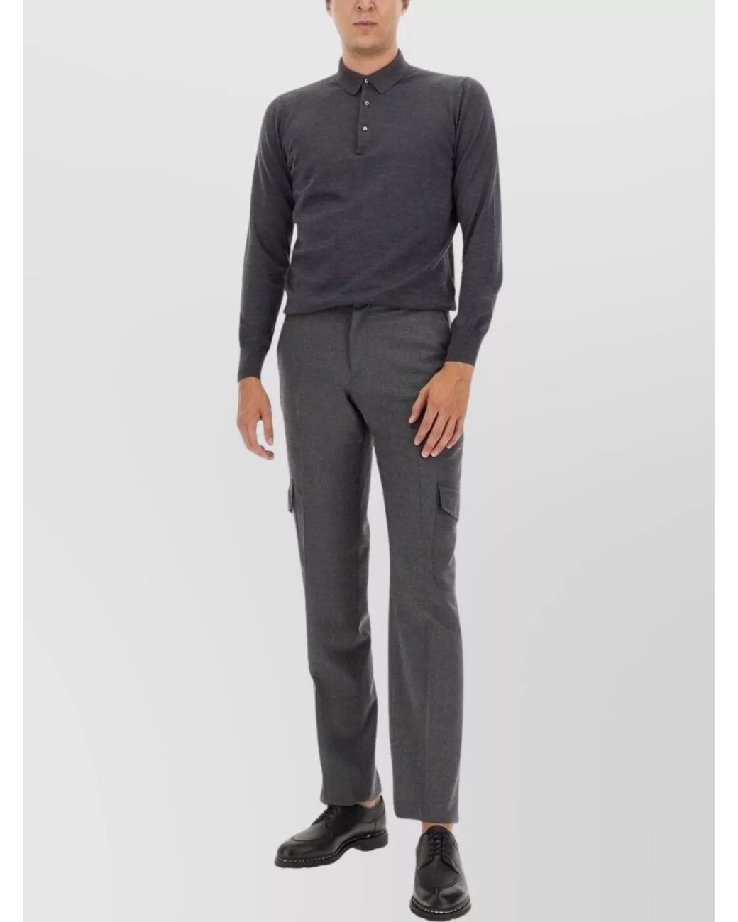 Lardini Gray Wool Straight-Leg Trousers for men
