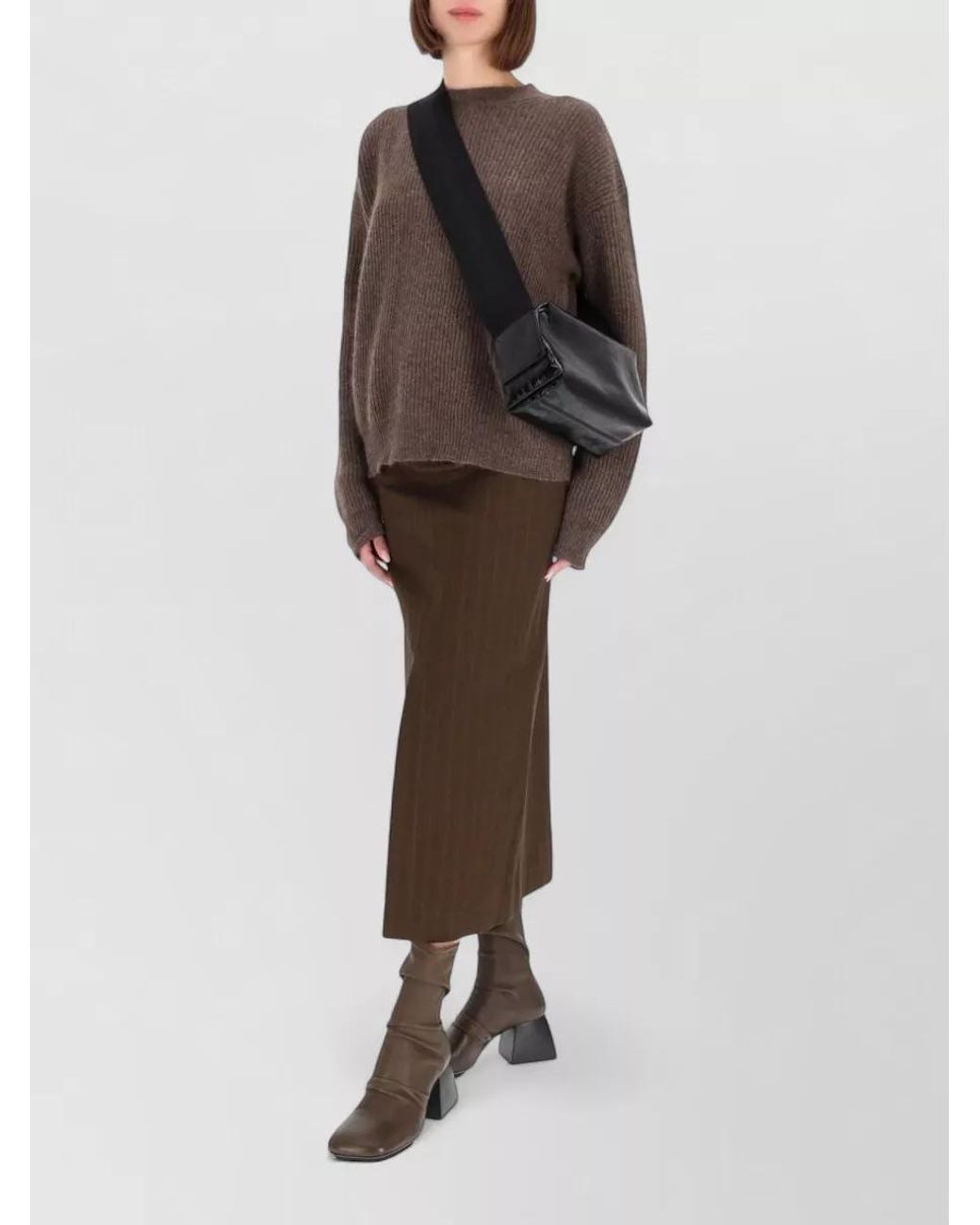 Uma Wang Brown High-Rise Midi Skirt