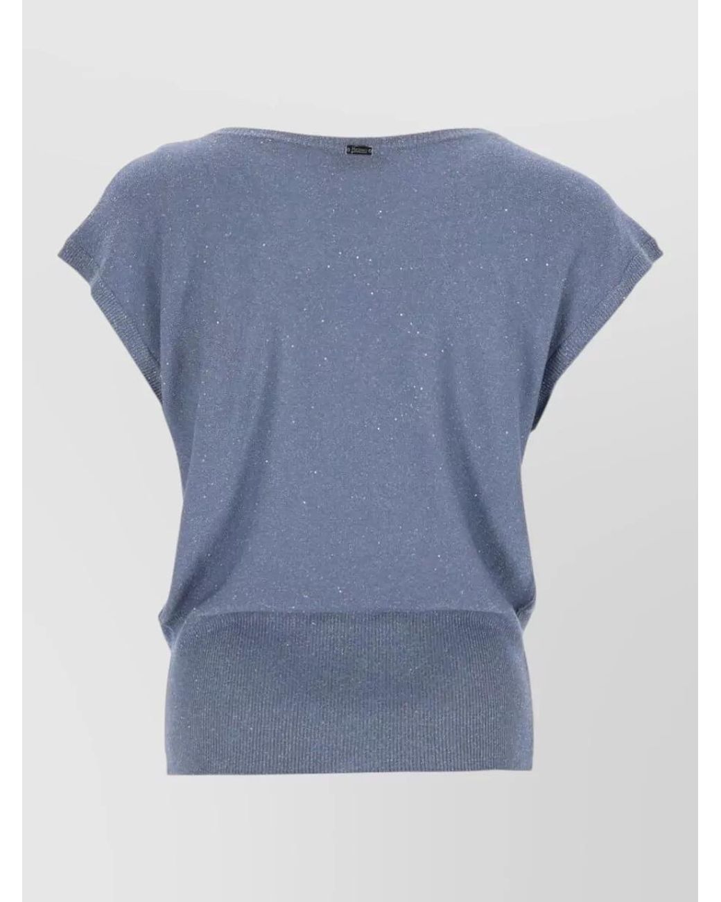 Herno Blue Sequined Crewneck Knit Blouse