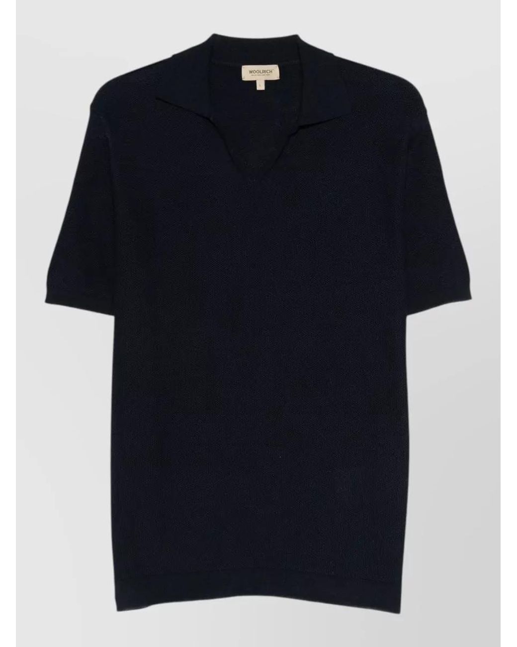 Woolrich Blue Cotton Ribbed V-Neck Polo Shirt for men