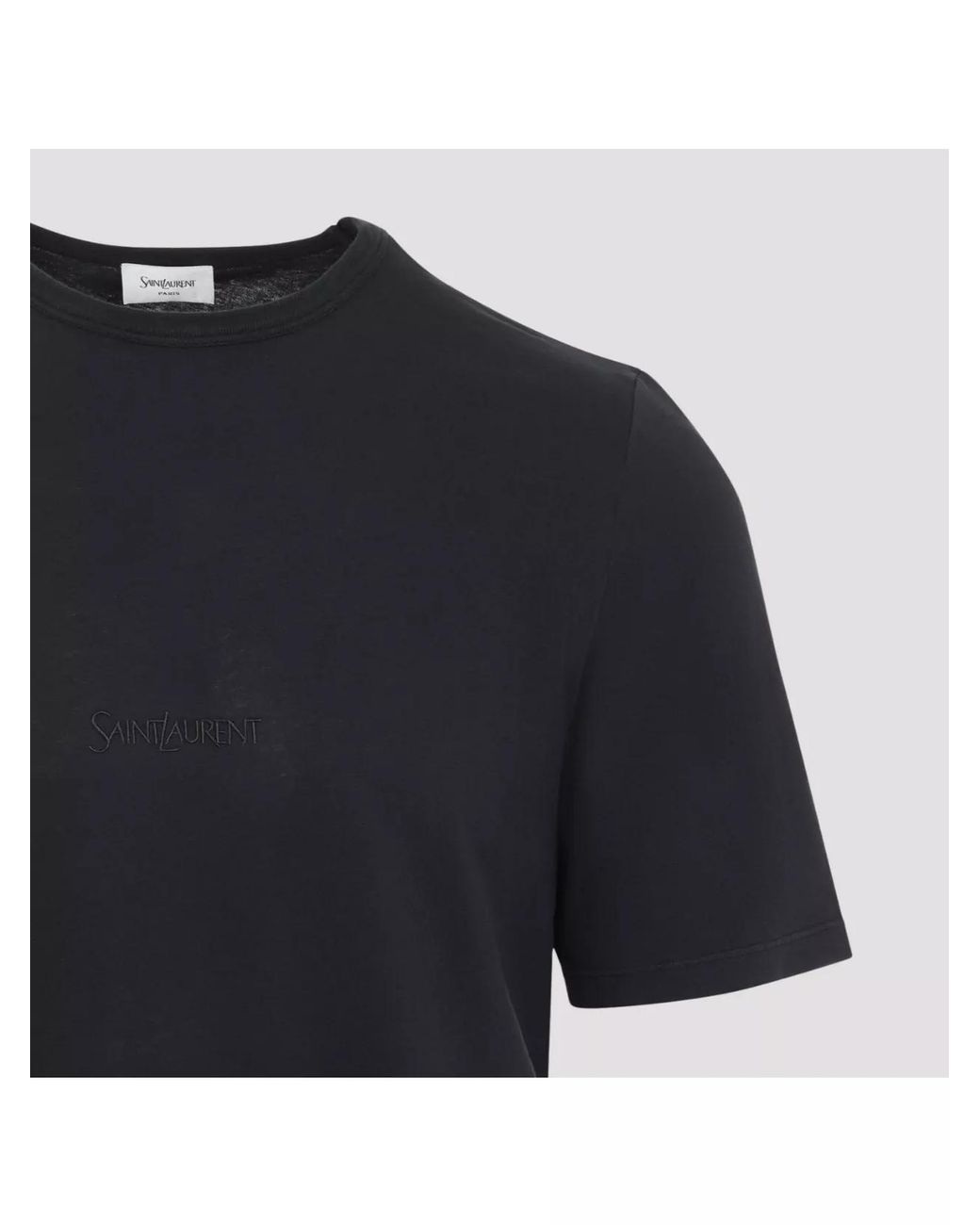 Saint Laurent Black Cotton Logo Embroidered T-Shirt for men