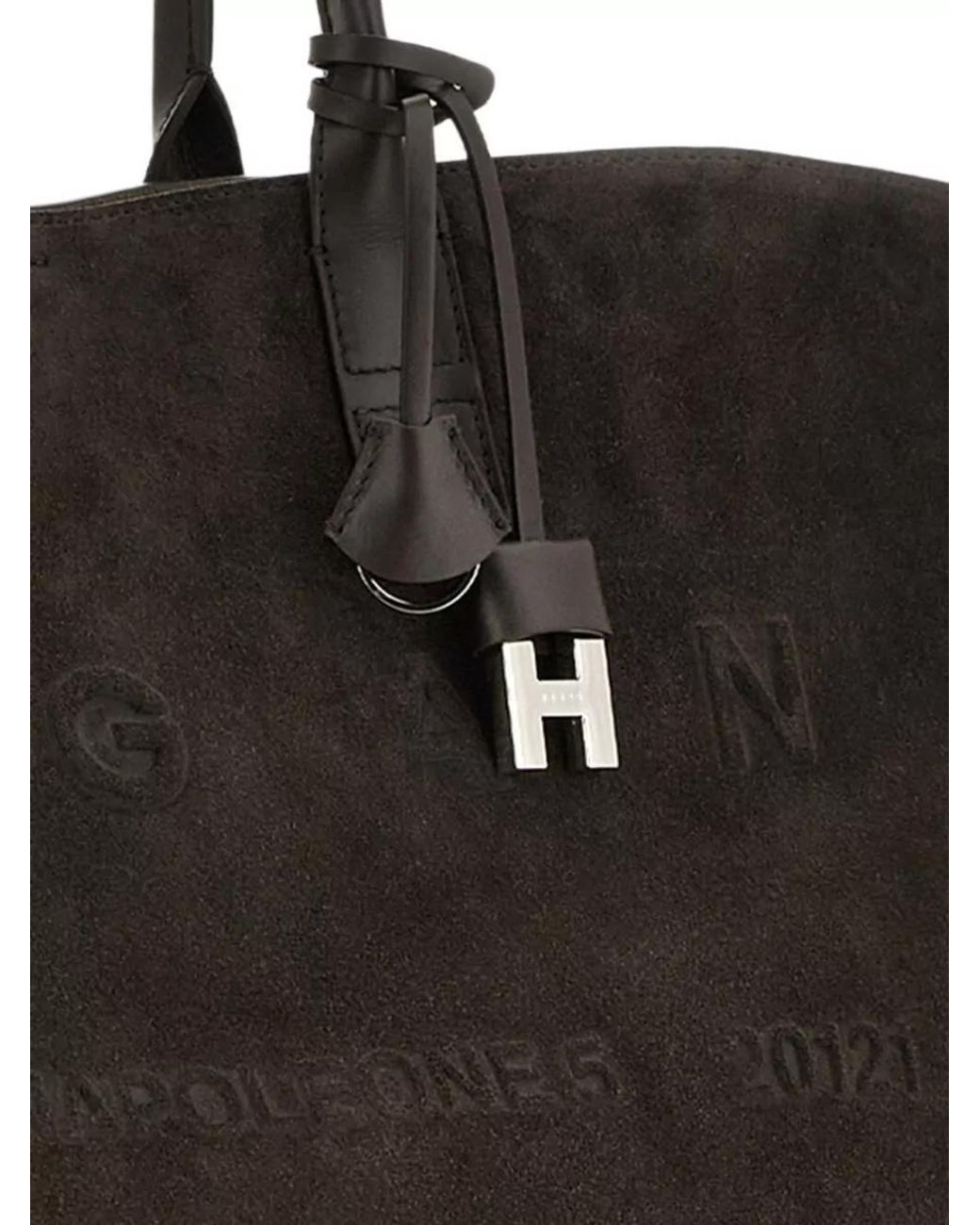 Hogan Black Medium Suede Leather Tote Bag