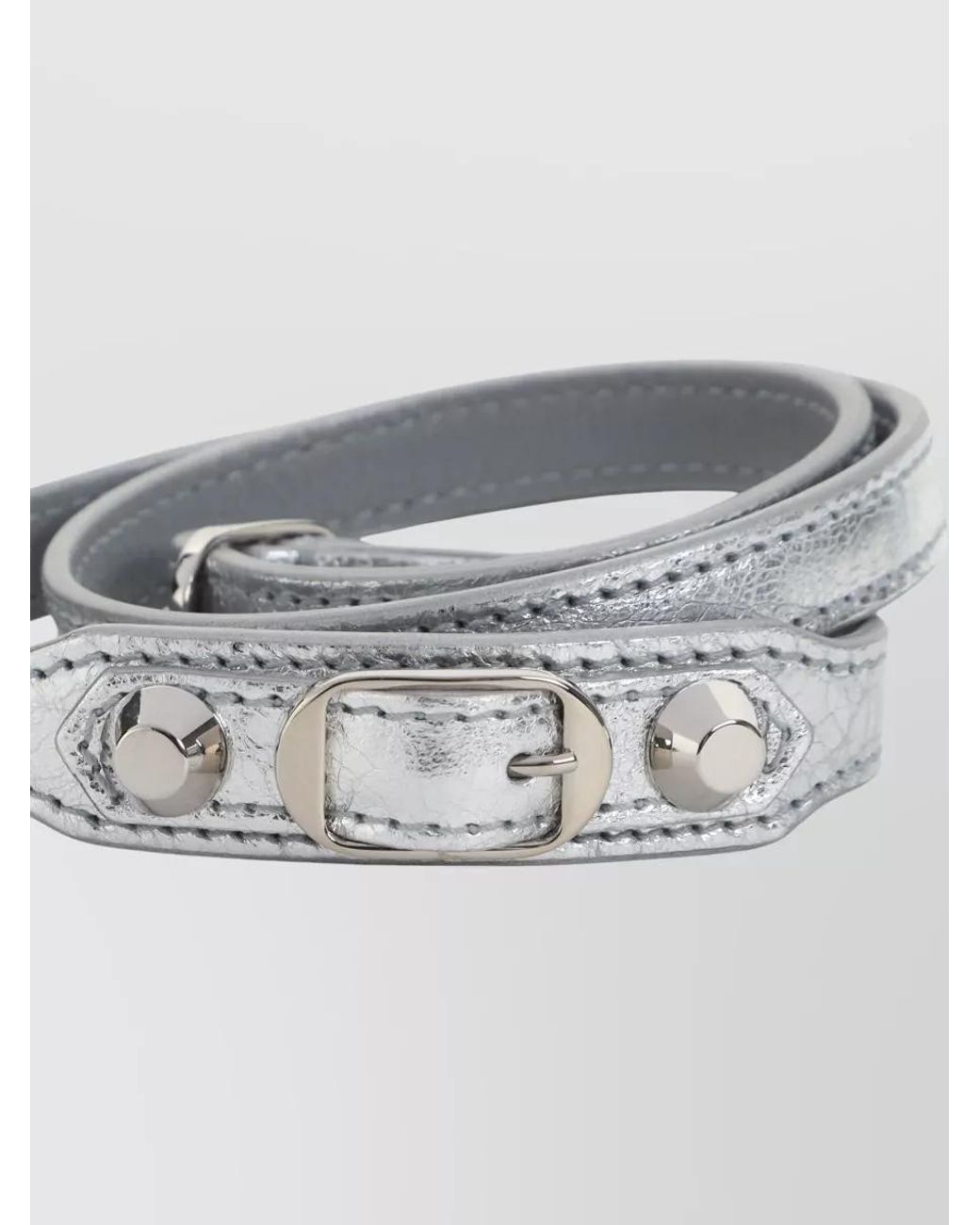 Balenciaga Gray Leather Triple-Wrap Studded Bracelet