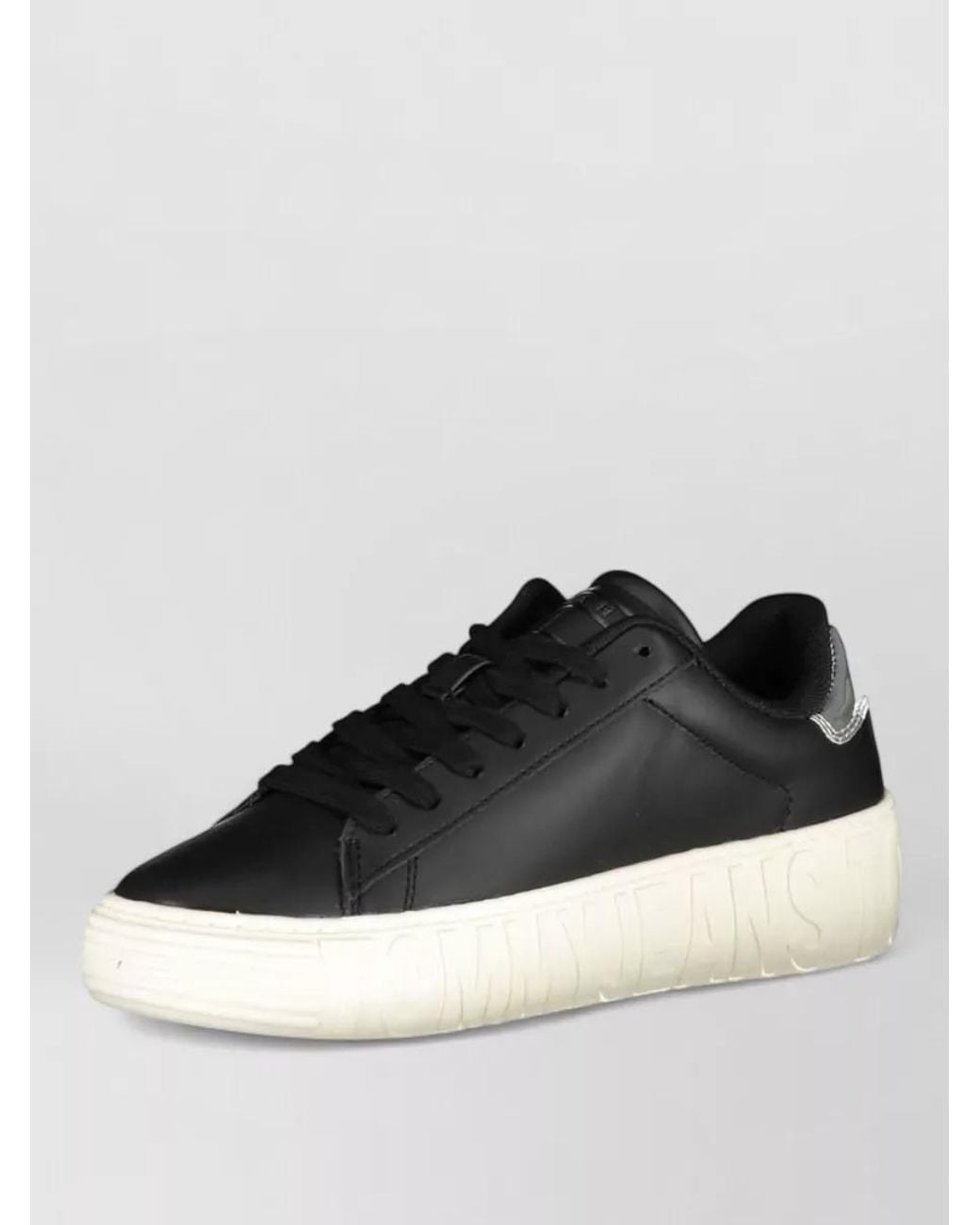 Tommy Hilfiger Black Leather Platform Lace-Up Sneakers