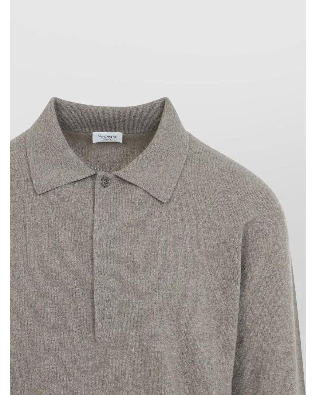Saint Laurent Gray Wool Ribbed Long-Sleeve Polo Shirt for men