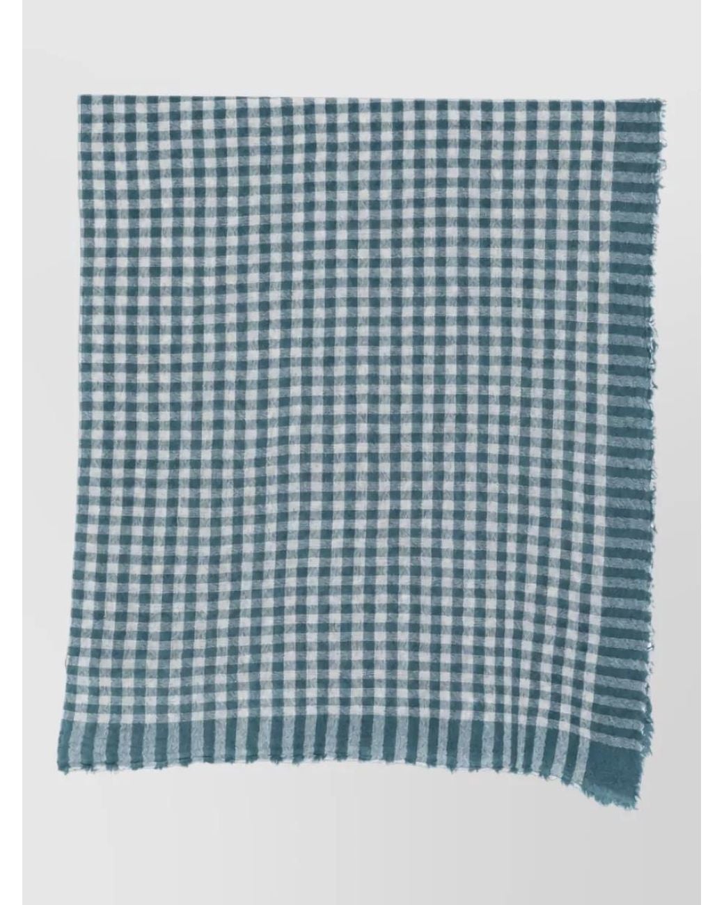 Apuntob Blue Checked Fringed Cashmere Scarf