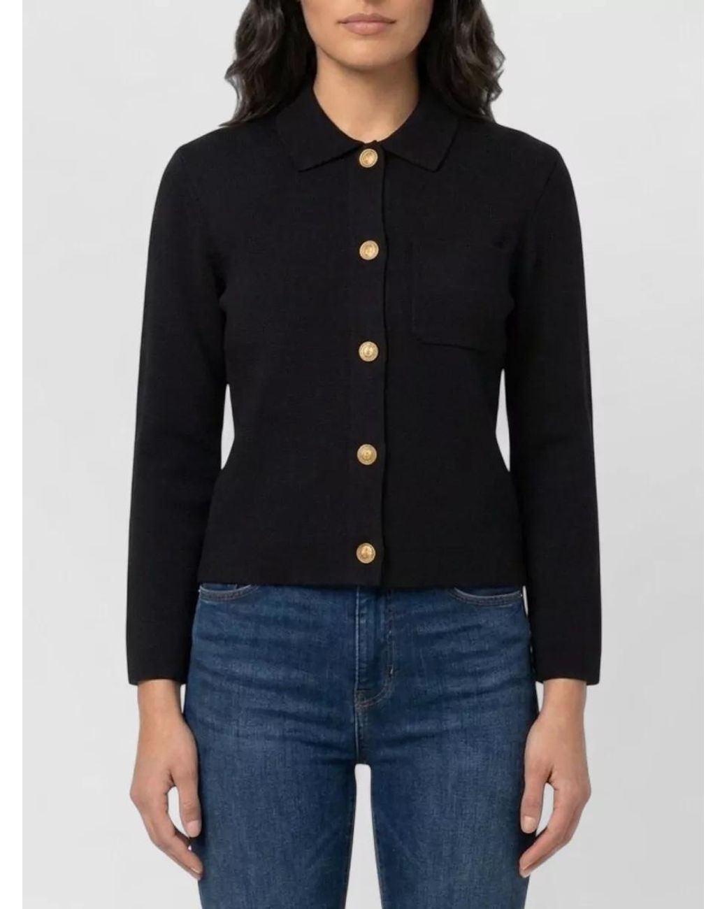 Saint Laurent Black Cropped Wool Polo Cardigan