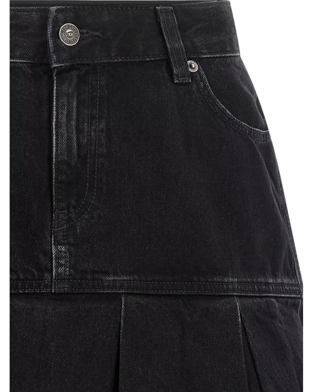 DIESEL Black Denim Low-Rise Pleated Mini Skirt
