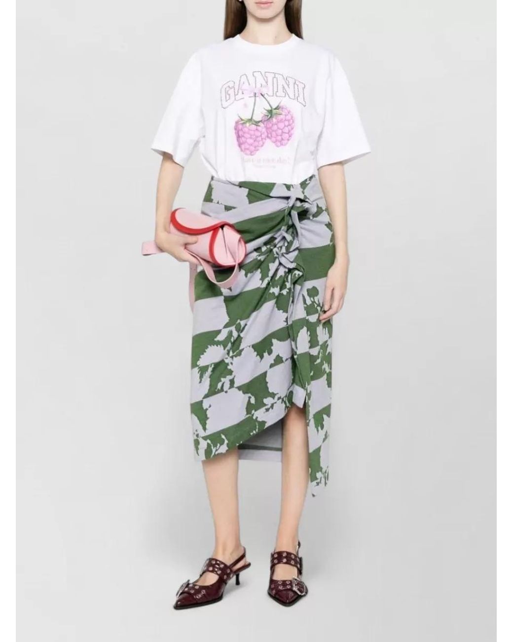 Ganni White Organic Cotton Raspberry Print Oversized T-Shirt