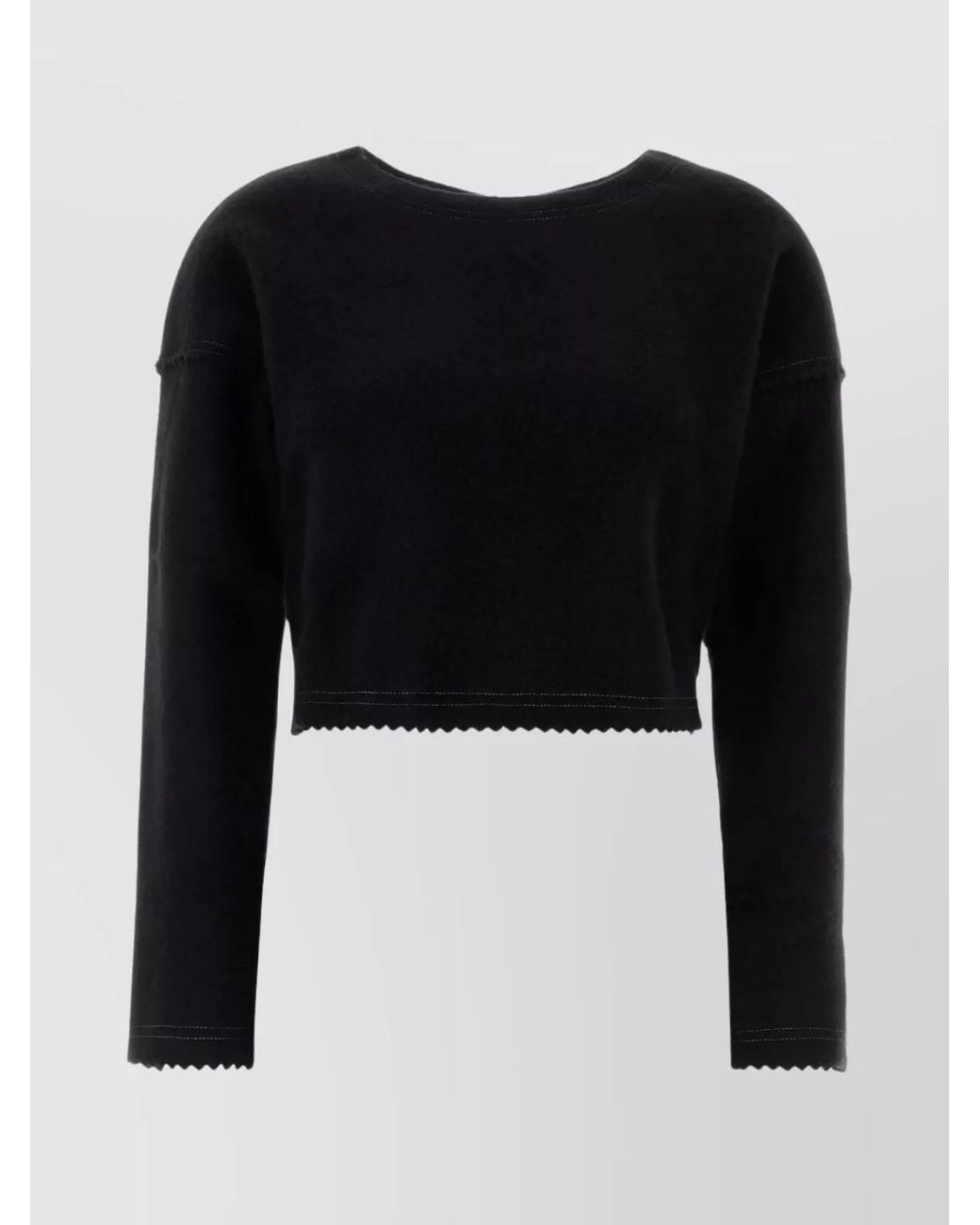 Max Mara Black Cashmere Wool Cropped Crew-Neck Knitted Top