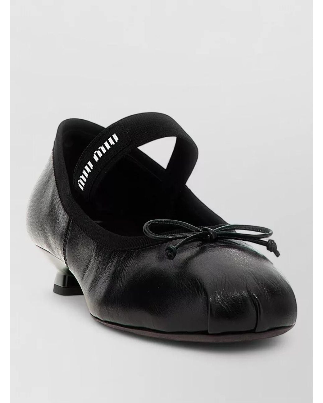 Miu Miu Black Leather Logo Bow Ballerina Shoes