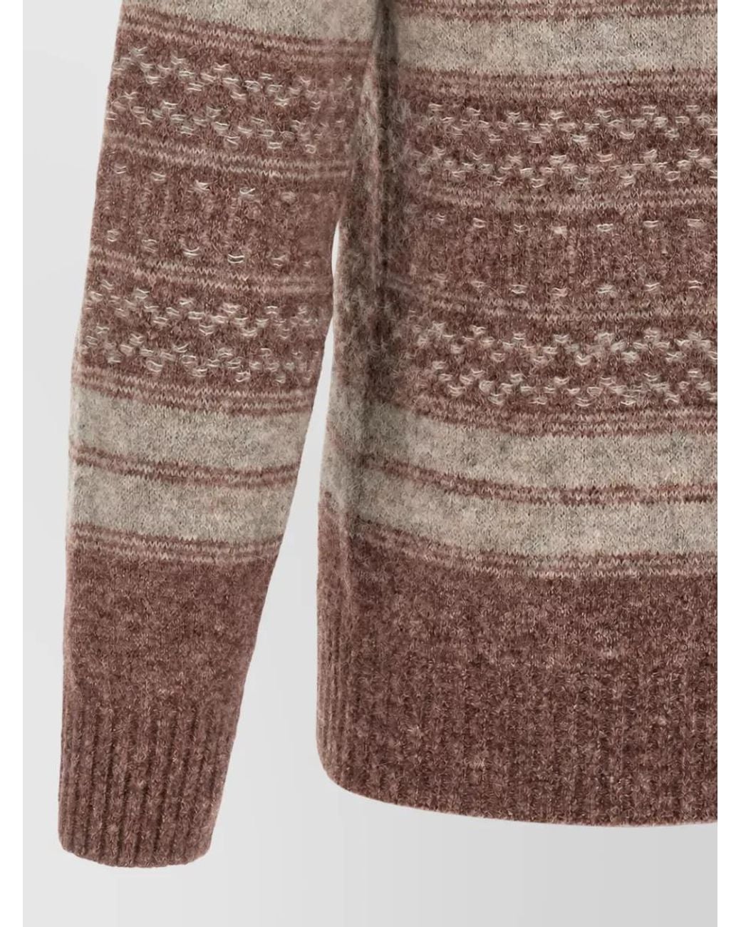 Brunello Cucinelli Brown Cashmere Alpaca Nordic Jacquard Shawl Collar Cardigan for men
