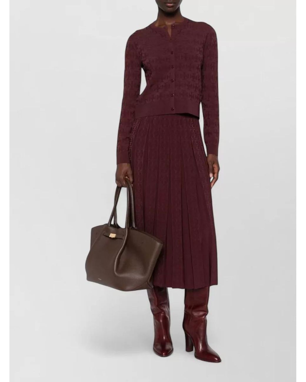 Tory Burch Purple Logo-Monogram Pleated Midi Skirt