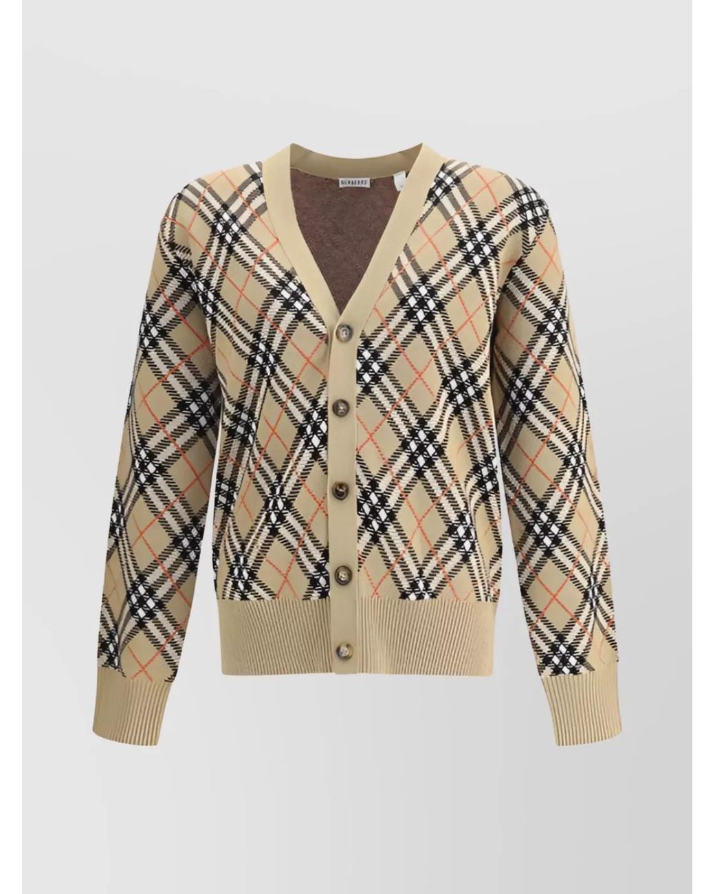 Burberry White Wool Check V-Neck Cardigan for men