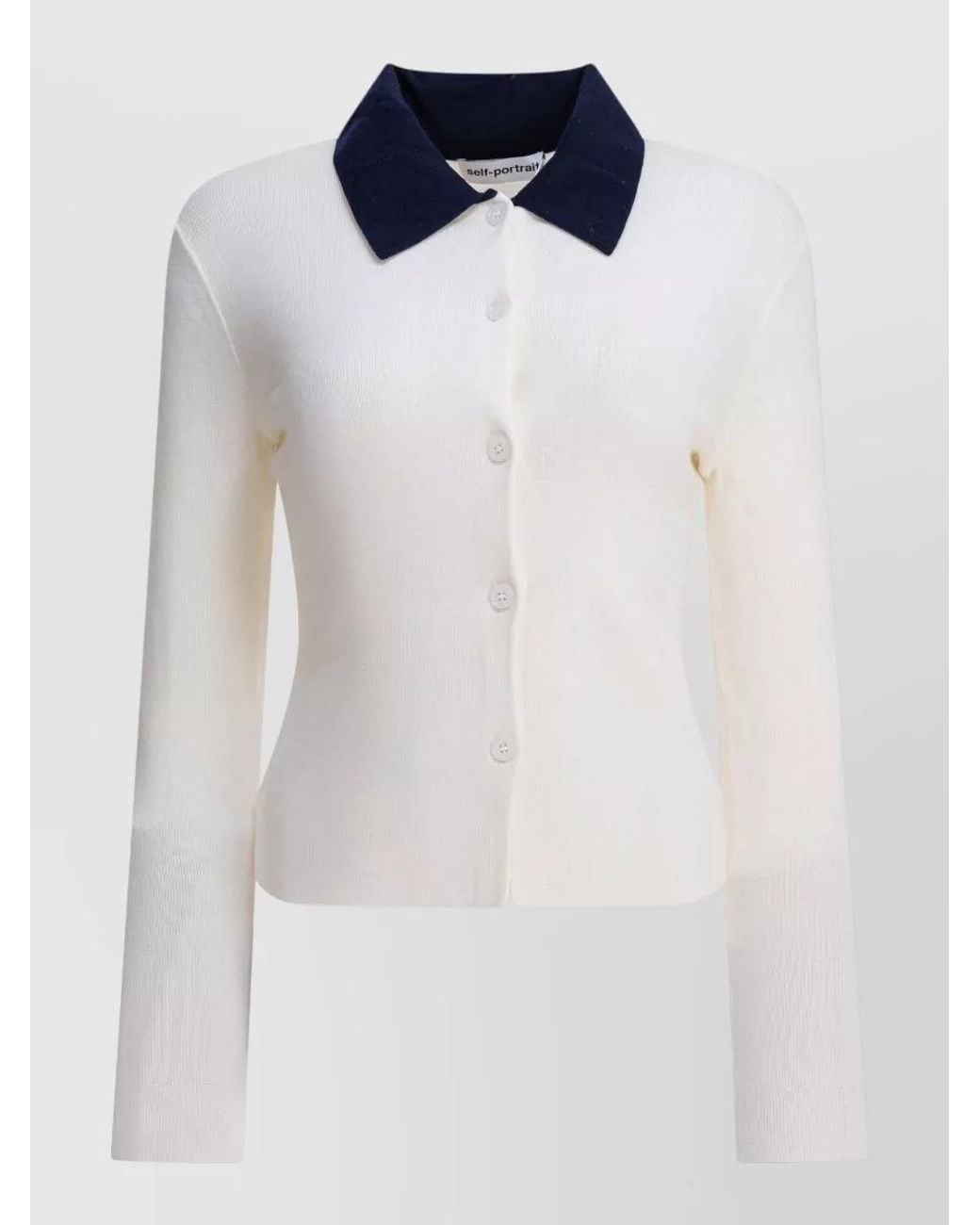 Self-Portrait White Wool Slim-Fit Long-Sleeve Cardigan