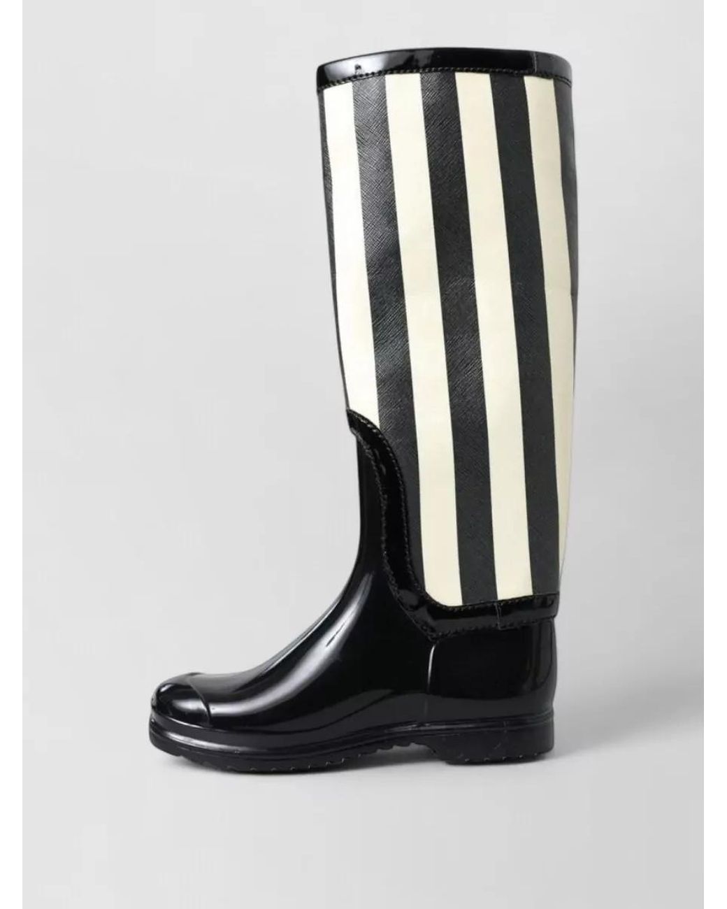 Dolce & Gabbana Black Striped Rubber Knee-High Boots