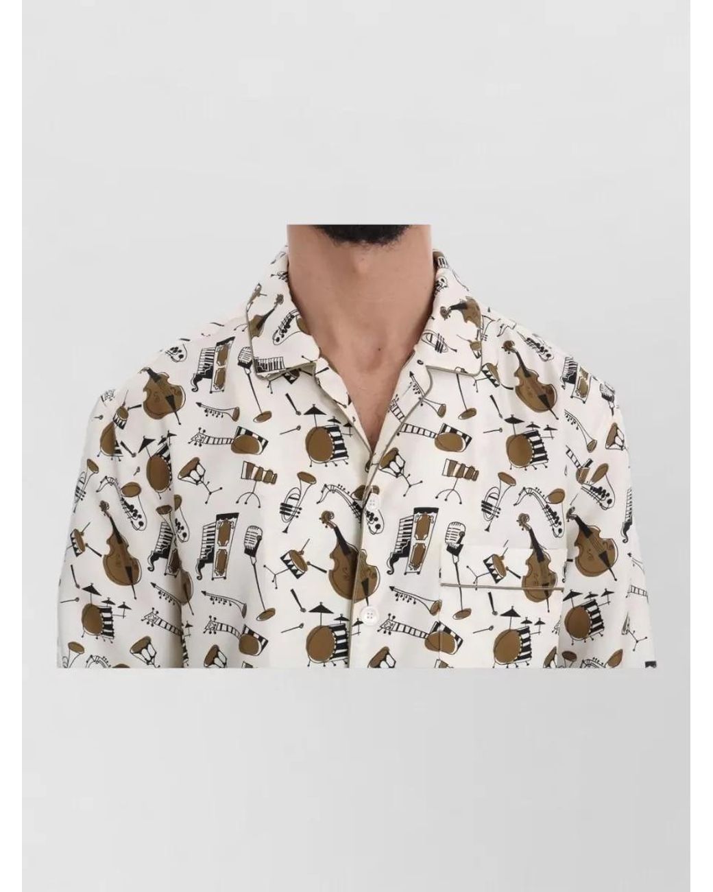 Dolce & Gabbana Natural Silk Printed Long-Sleeve Shirt for men