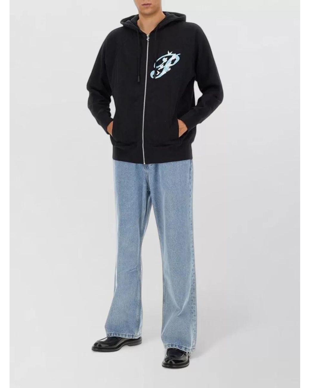 3.PARADIS Black Cotton Zip Hoodie for men