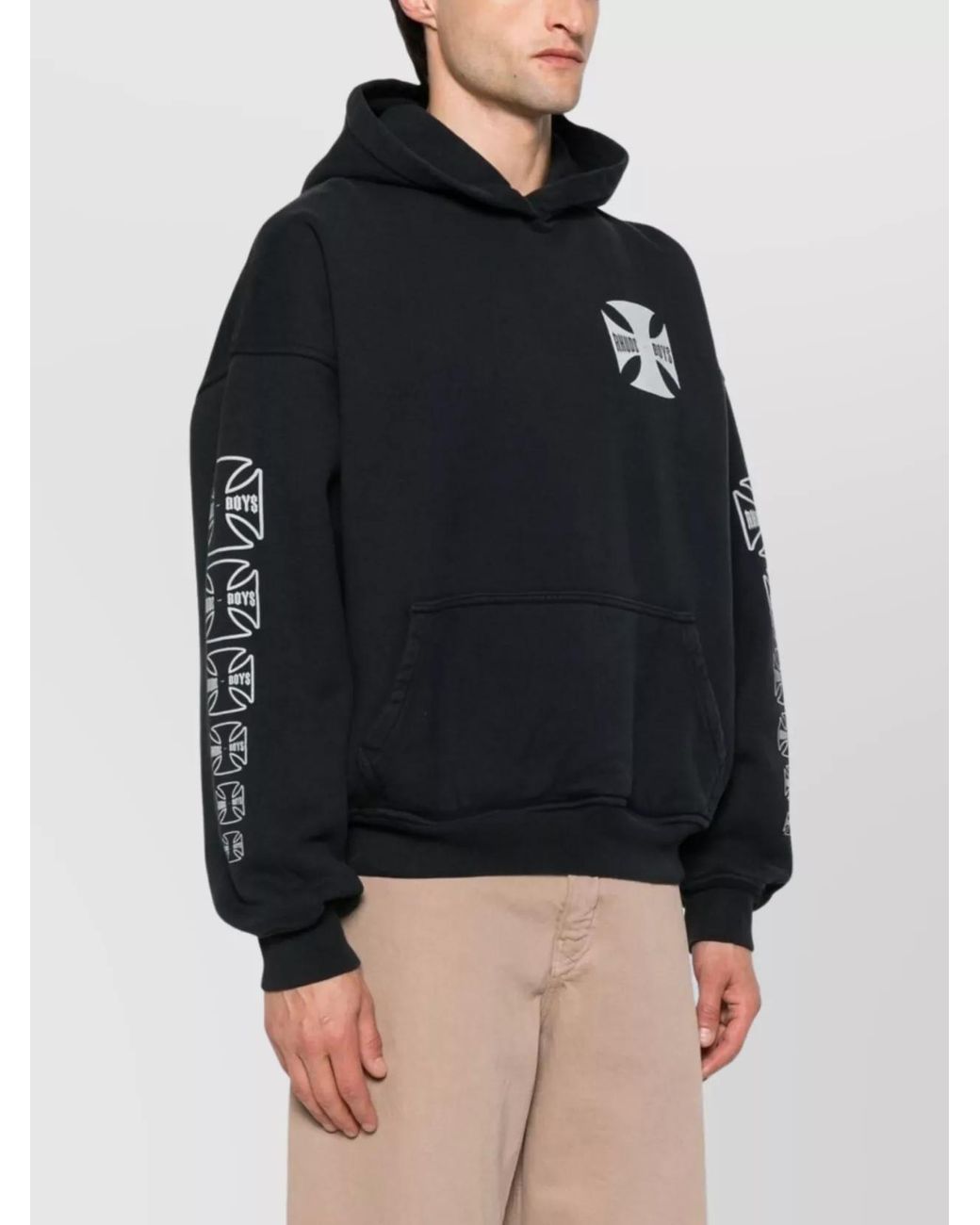 Rhude Black Cotton Printed Hoodie for men