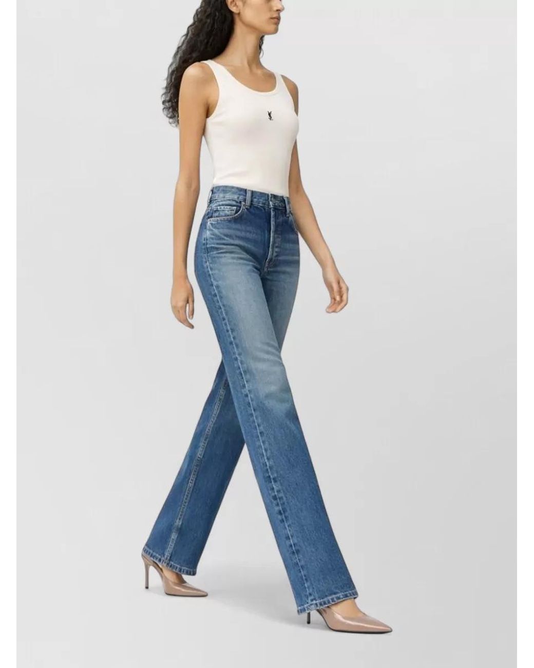 Saint Laurent Blue Cotton Straight-Leg Jeans