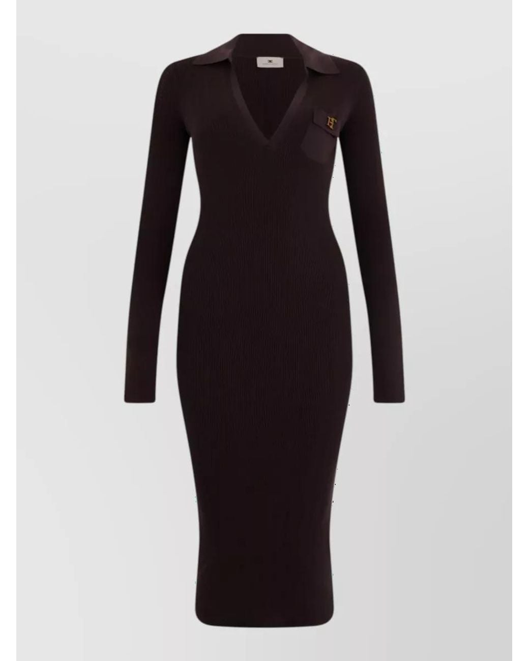 Elisabetta Franchi Blue Silk-Blend Long-Sleeve V-Neck Maxi Knit Dress