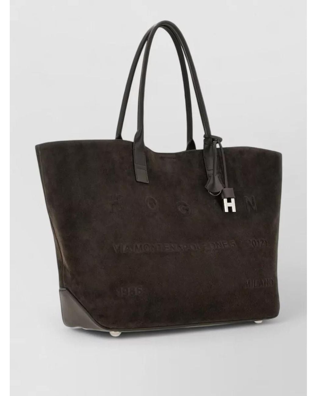 Hogan Black Medium Suede Leather Tote Bag