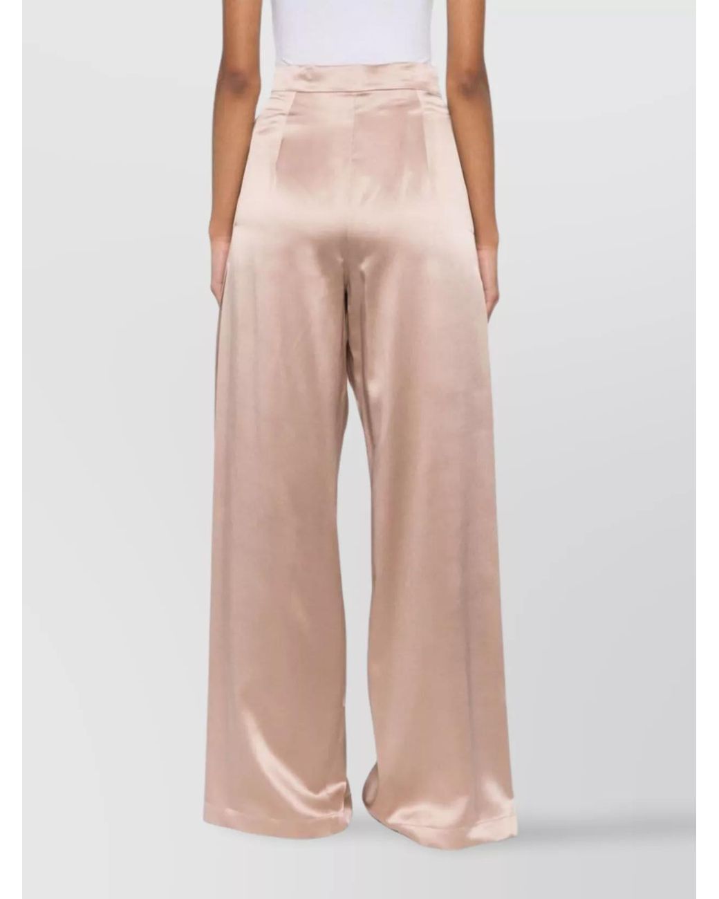 Max Mara Pink Silk Satin Pleated Wide-Leg Trousers