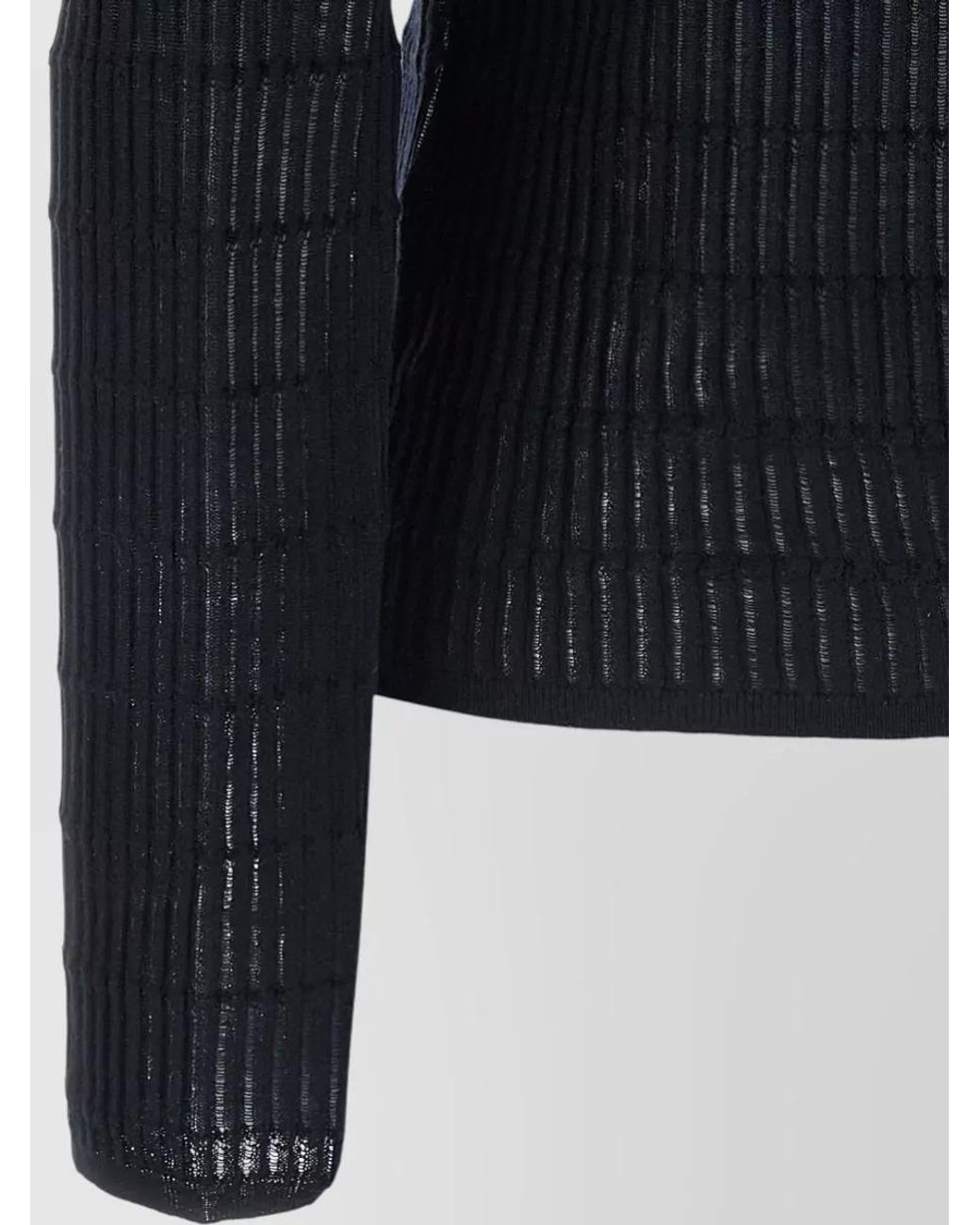 Max Mara Black Silk Wool Ribbed Boat Neck Long-Sleeve Sweater