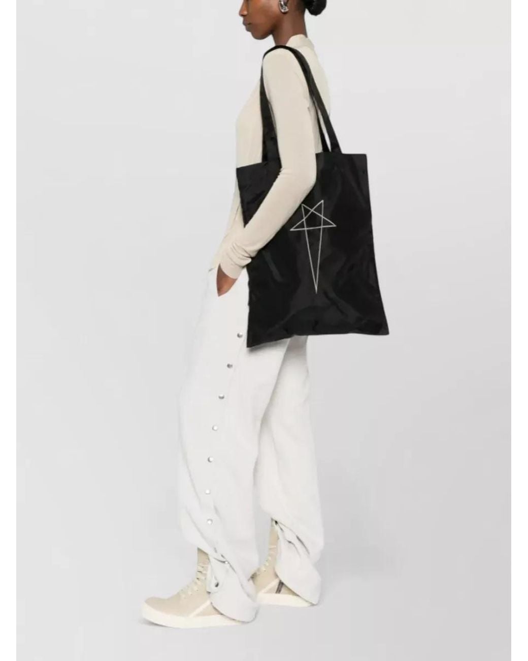 Rick Owens Black Logo Cotton Tote Bag