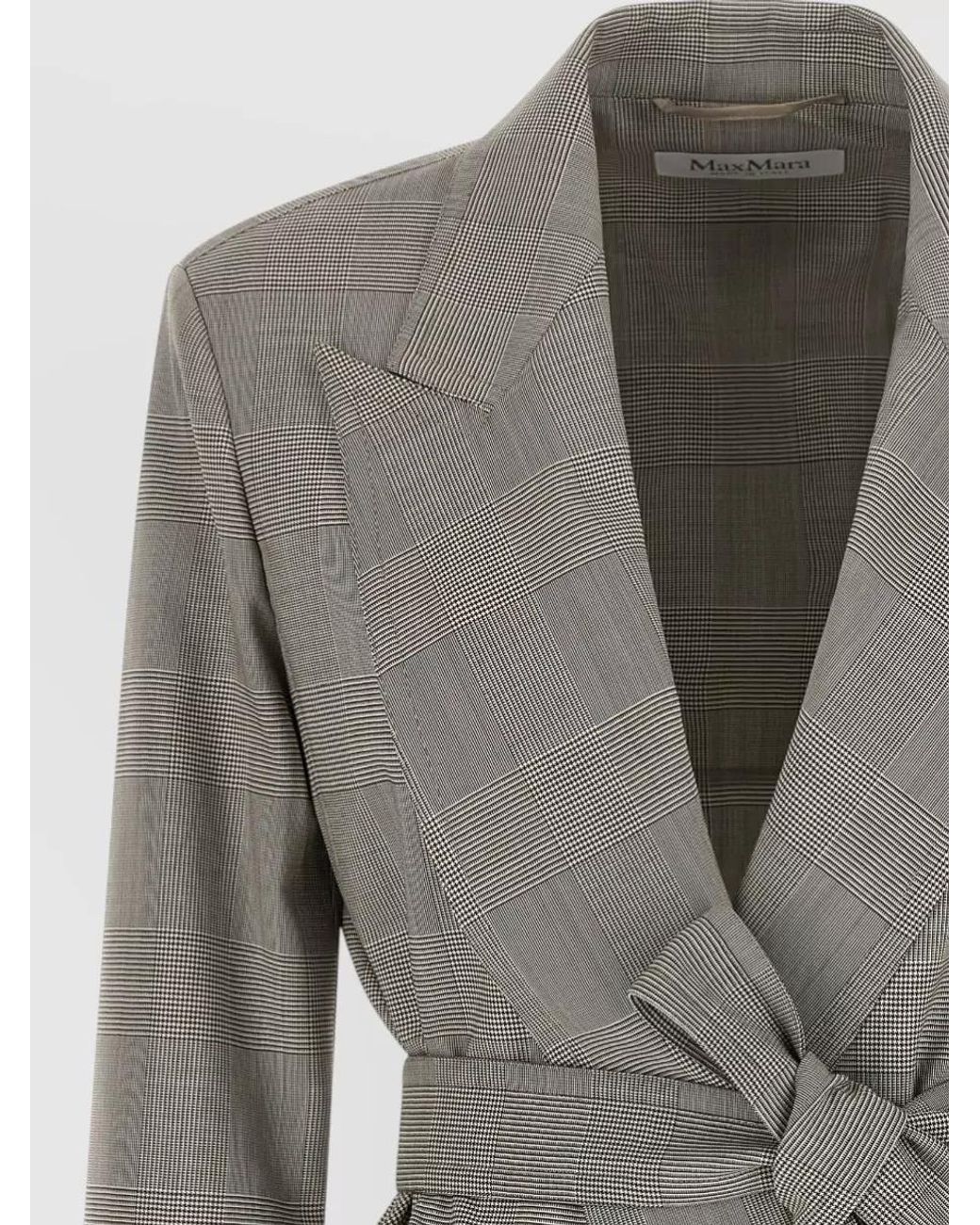 Max Mara Gray Wool Prince Of Wales Belted Wrap Blazer