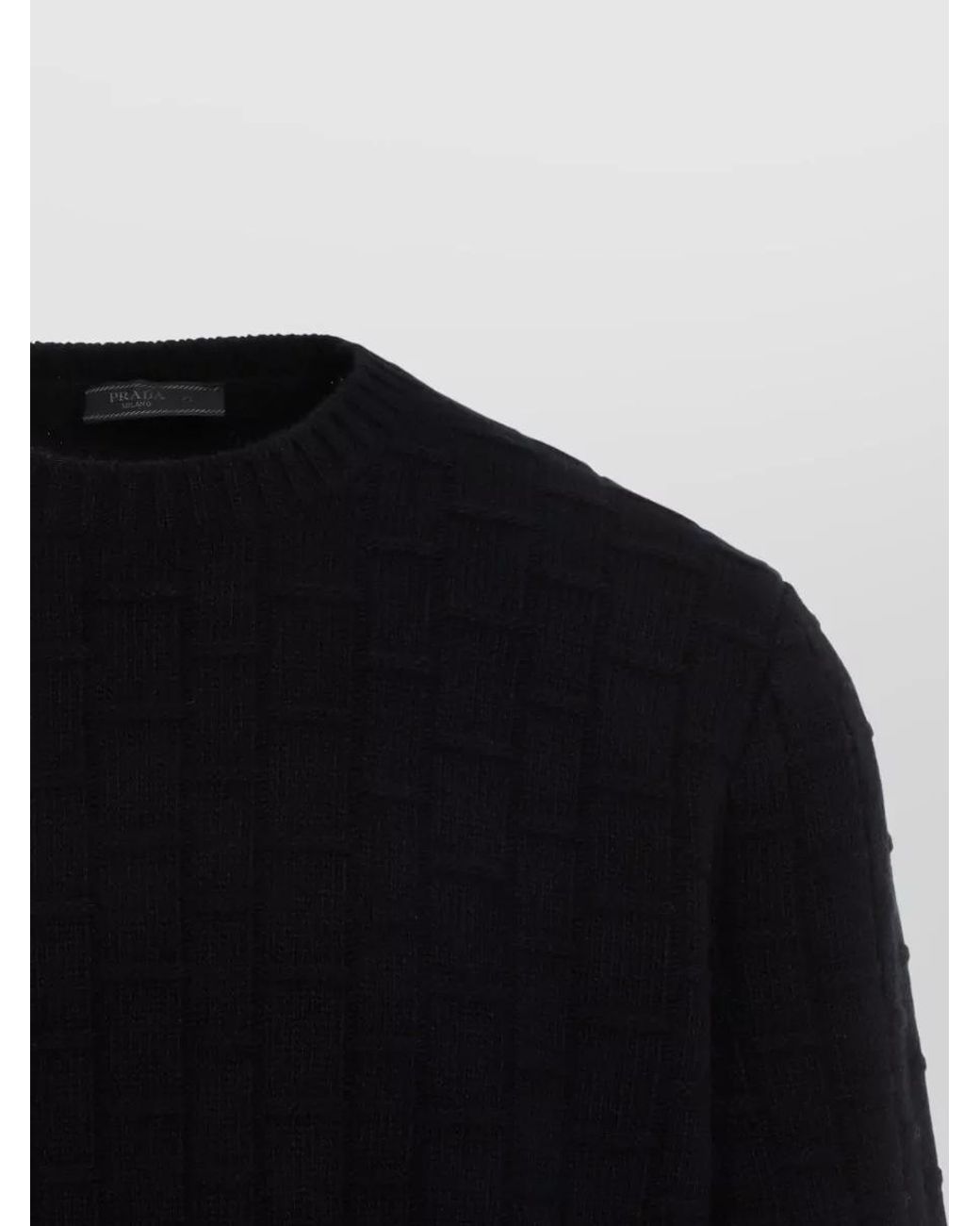 Prada Black Cashmere Wool Fine-Knit Crewneck Jumper for men