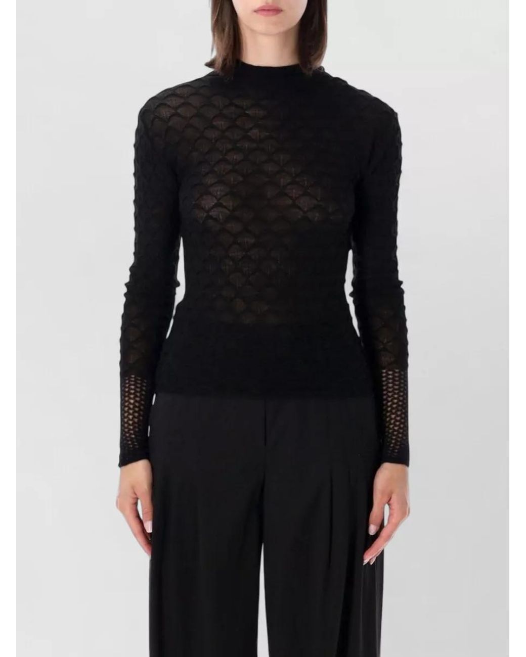 Lanvin Black Textured High-Neck Long-Sleeve Wool Sweater