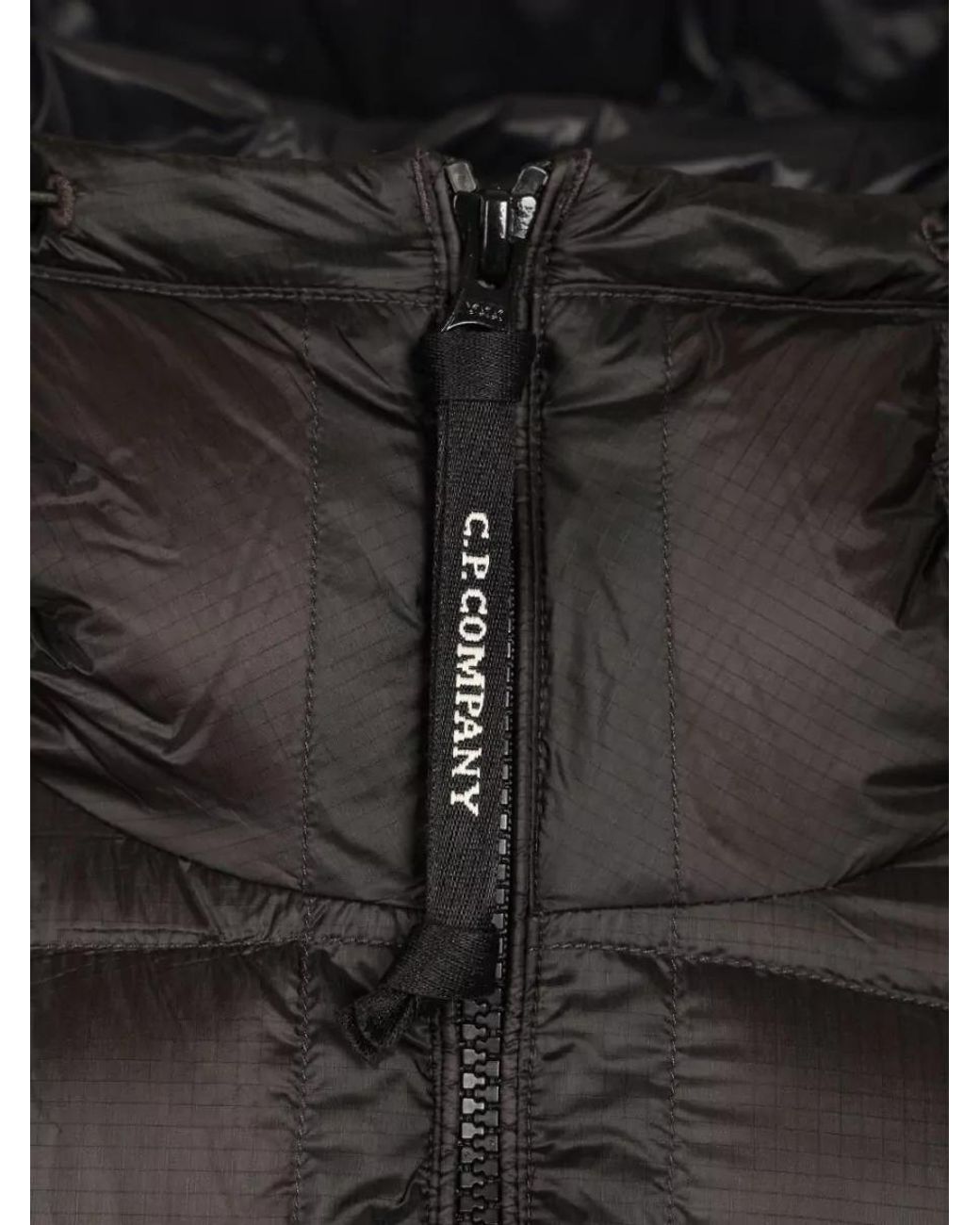 C P Company Black Down Hooded Quilted Padded Coat for men