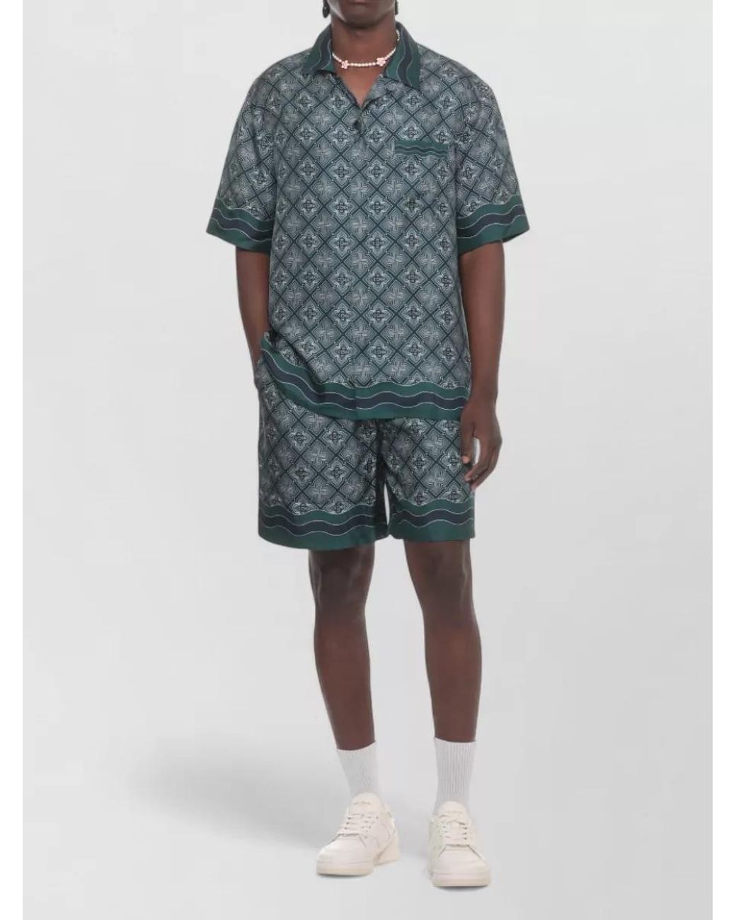 Casablanca Blue Silk Printed Bermuda Shorts for men