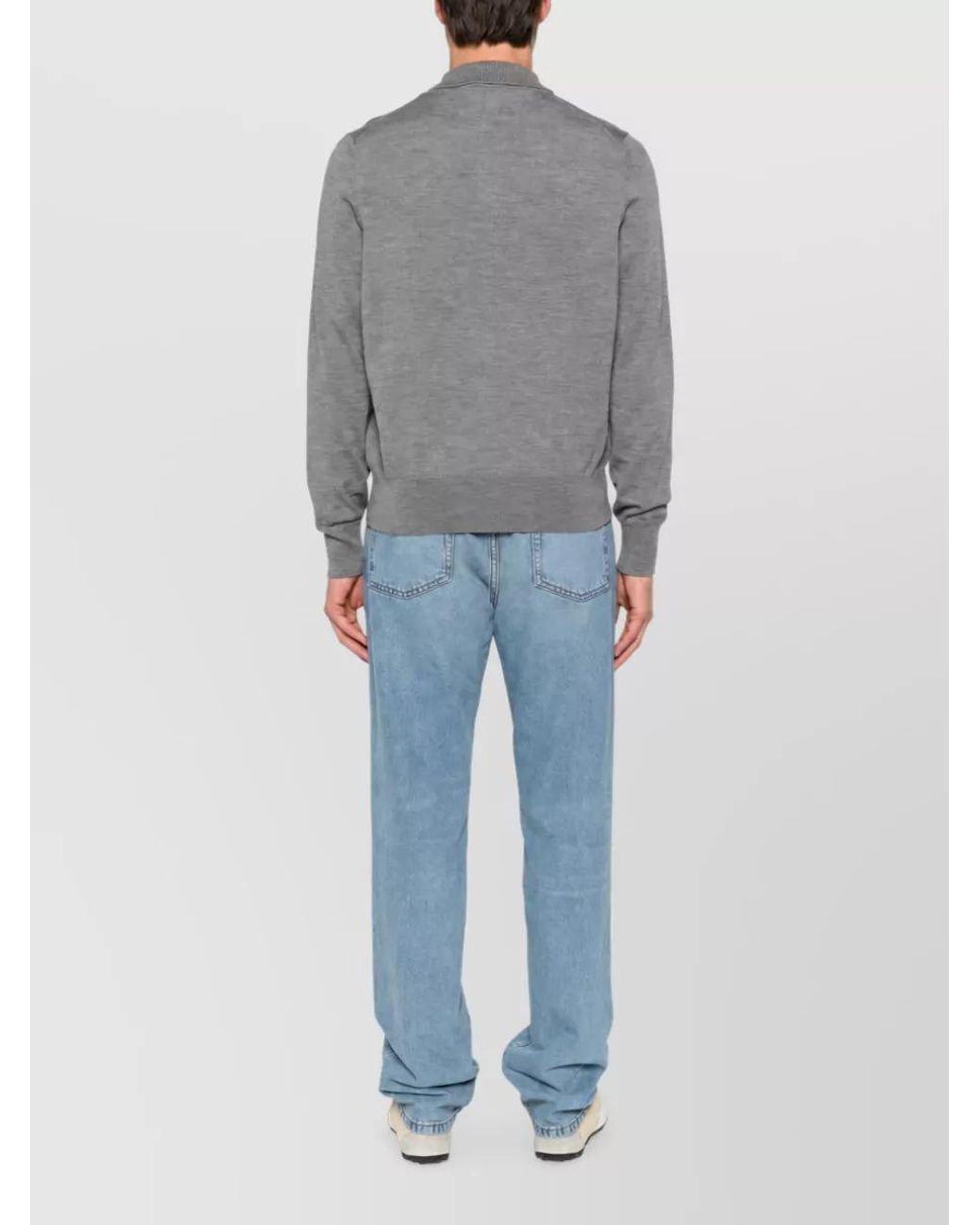 AMI Gray Wool Polo Sweater for men