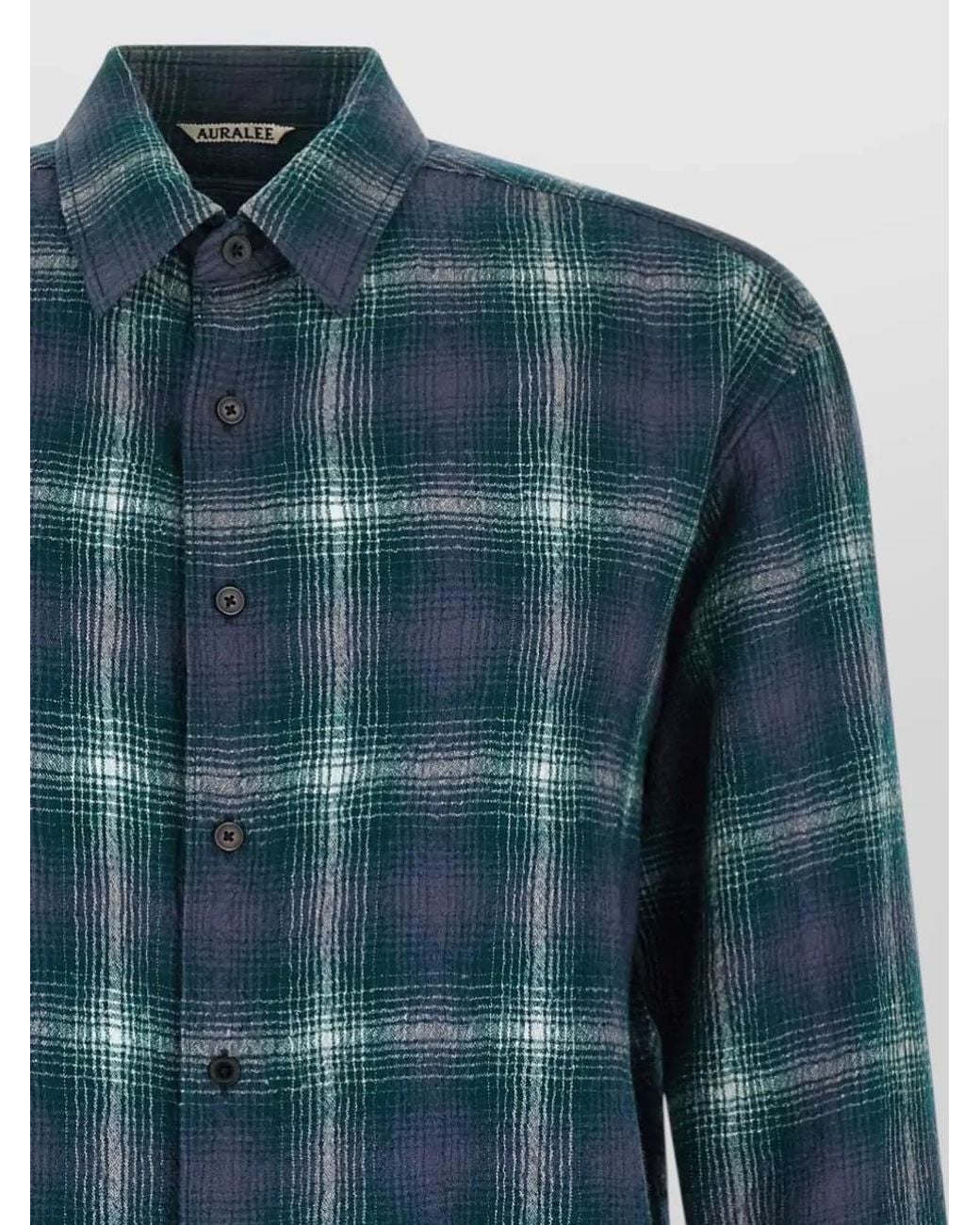 Auralee Blue Wool Check Shirt for men