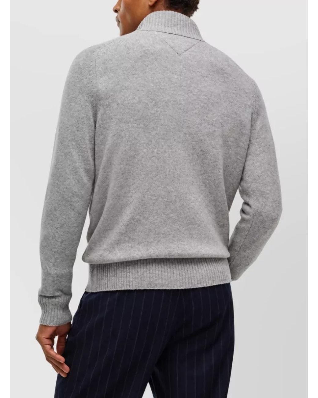 Tommy Hilfiger Gray Lambswool Ribbed Quarter-Zip Mock-Neck Jumper for men