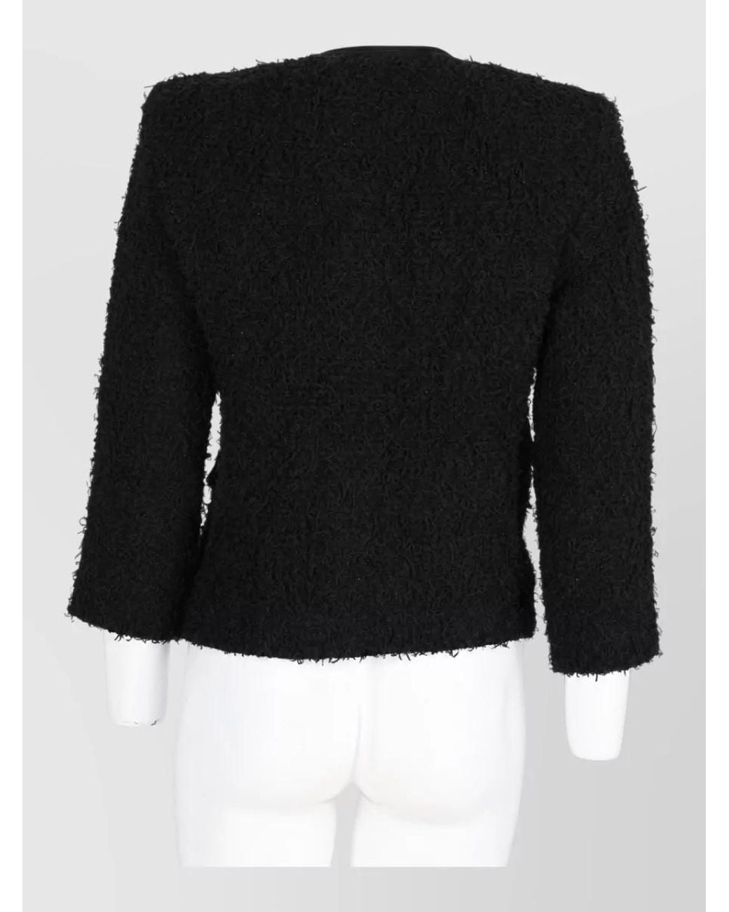 Balmain Black Double-Breasted Tweed Cropped Jacket