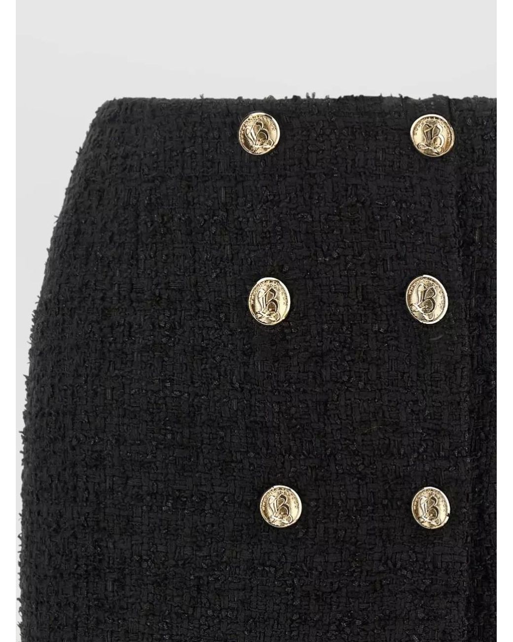 Balmain Black Embossed Button Detail Miniskirt