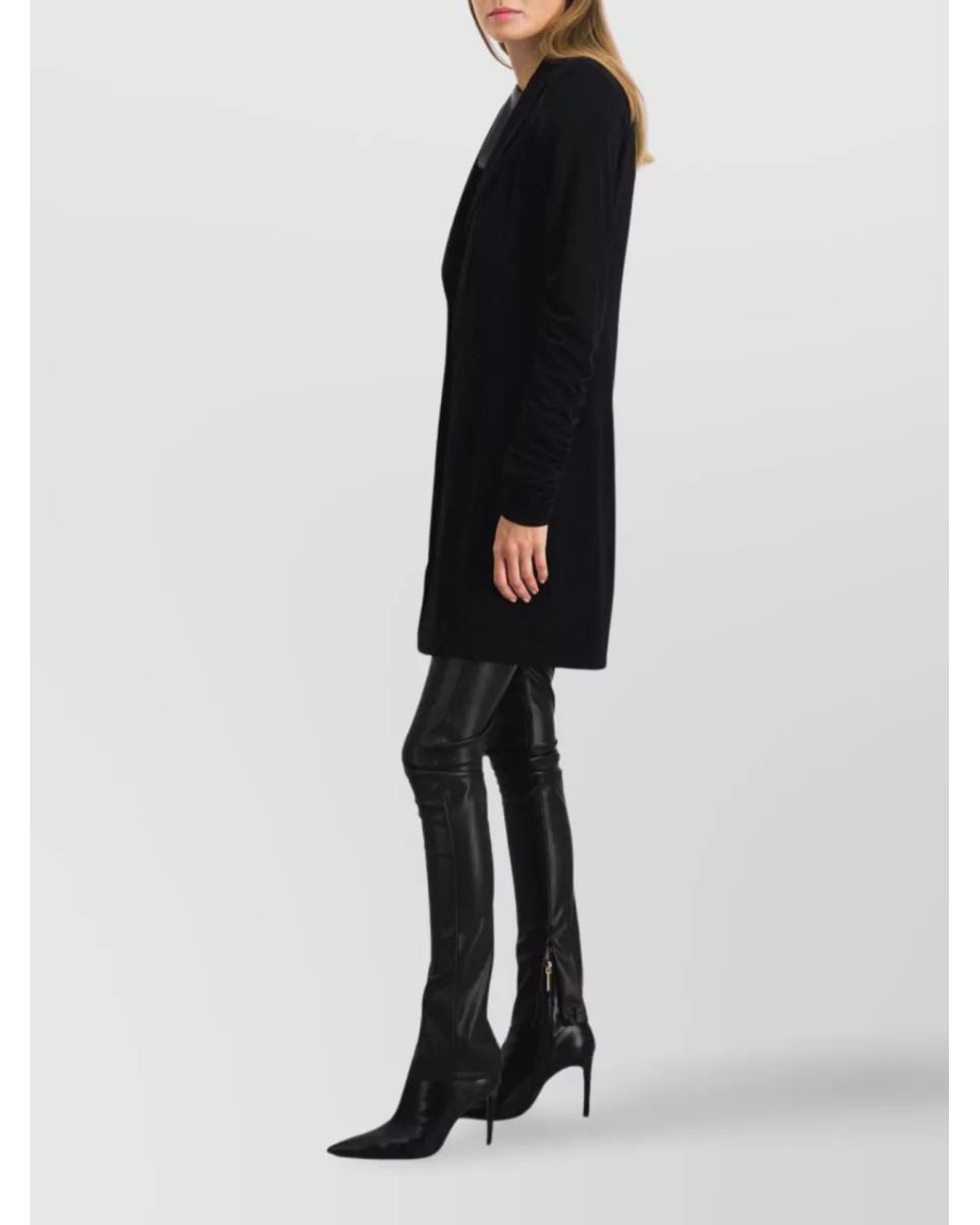 Atlein Black Wool Draped-Sleeve Long Coat
