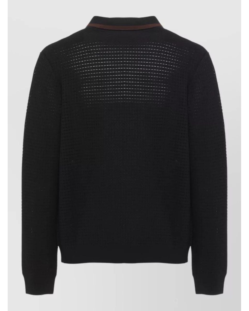 Casablanca Black Wool Long-Sleeve Zip Polo Shirt for men